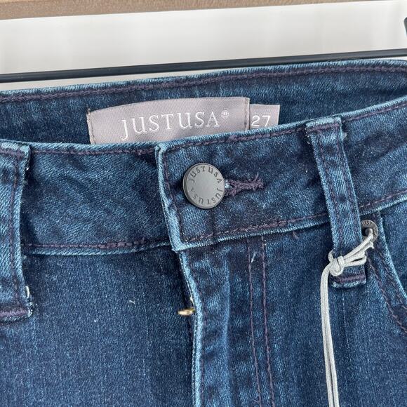 JUST USA Jeans Size 27 Slim Bootcut Dark Denim NWT Frayed Hem Cotton Stretch - Picture 9 of 13